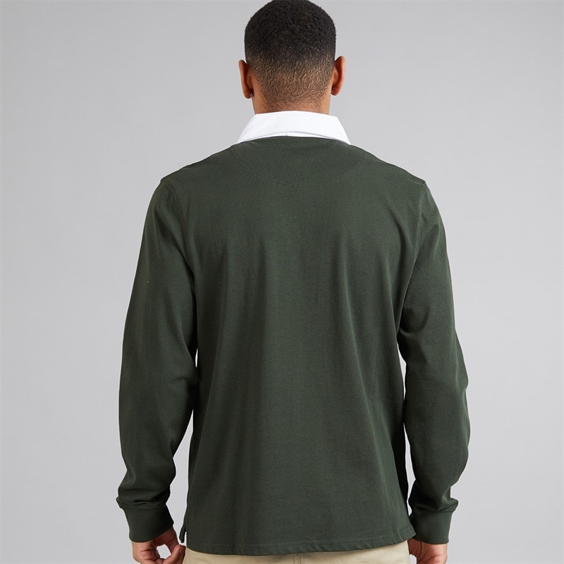 Brave Soul Mens Decoster Long Sleeve Rugby Shirt Hunter Green/Optic White - Image 2