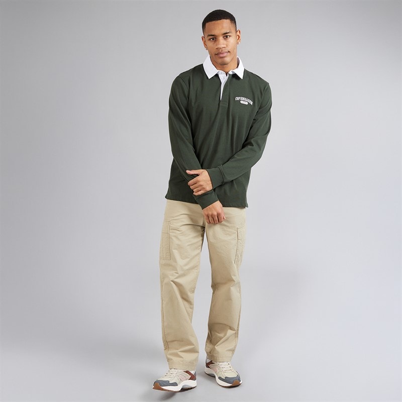Brave Soul Mens Decoster Long Sleeve Rugby Shirt Hunter Green/Optic White - Image 3