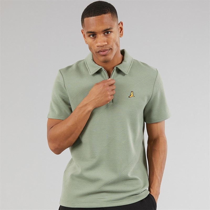 Brave Soul Mens Haynes Textured 1/4 Zip Polo Shirt Mint - Image 1