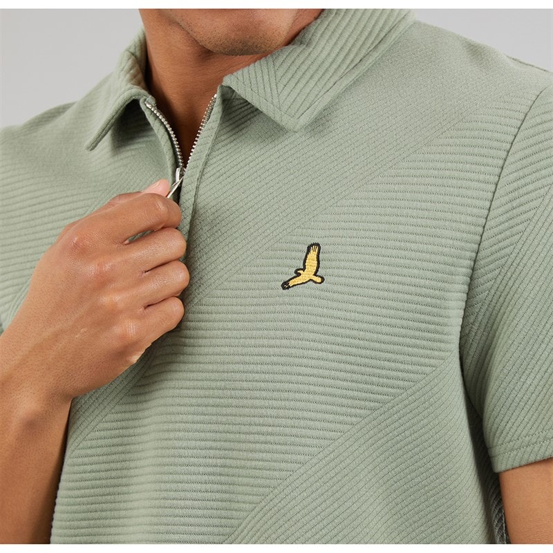 Brave Soul Mens Haynes Textured 1/4 Zip Polo Shirt Mint - Image 3