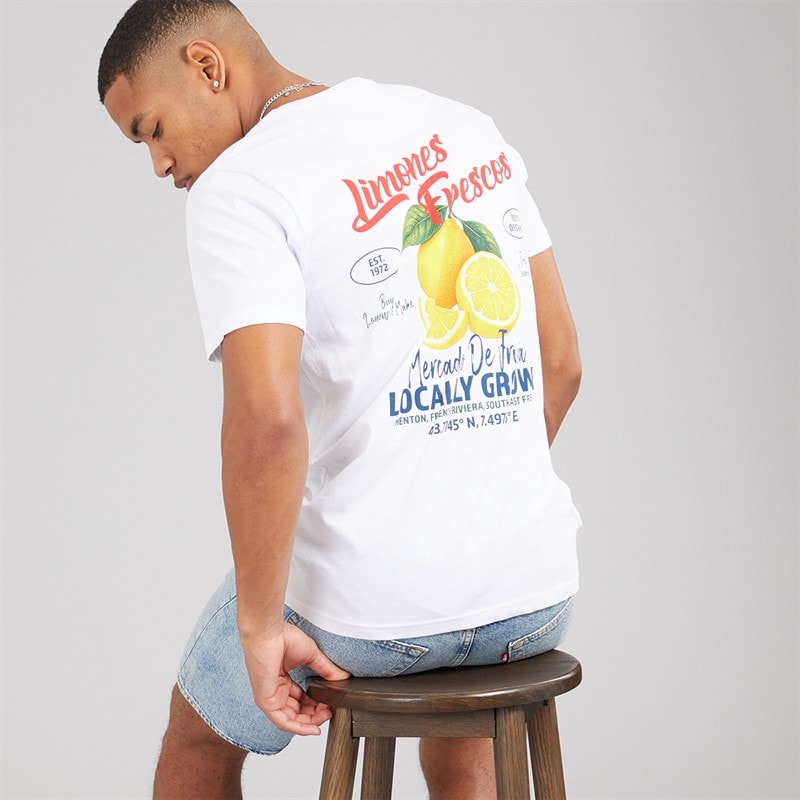 Brave Soul Mens Citron T-Shirt Optic White/Multi Colour Print - Image 1
