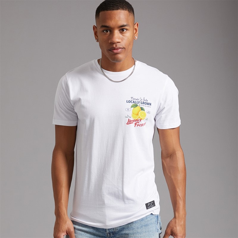 Brave Soul Mens Citron T-Shirt Optic White/Multi Colour Print - Image 2