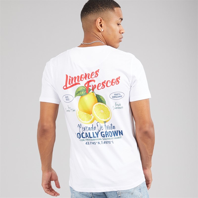 Brave Soul Mens Citron T-Shirt Optic White/Multi Colour Print - Image 3