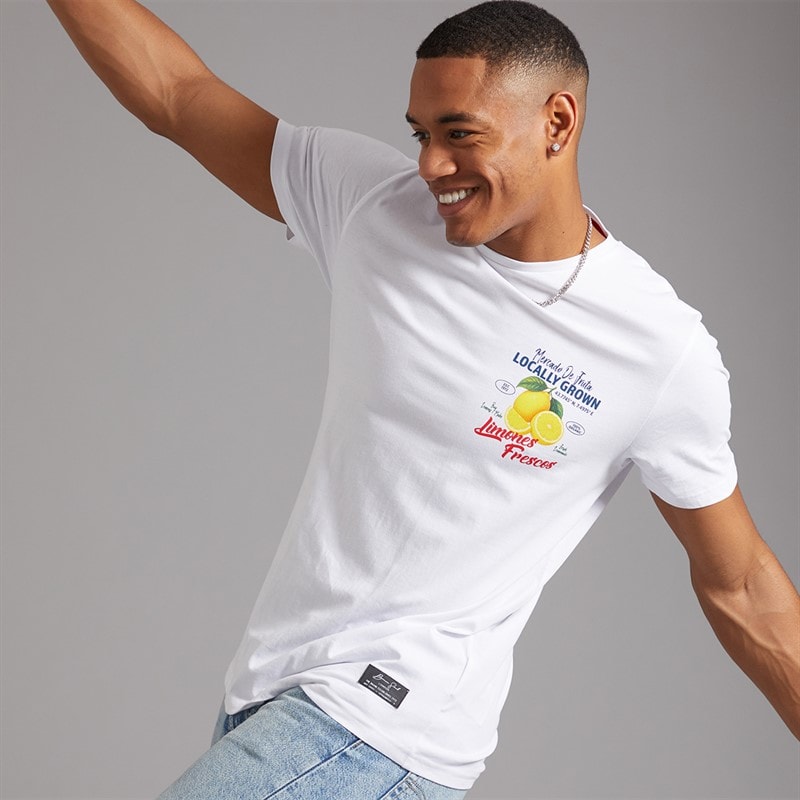 Brave Soul Mens Citron T-Shirt Optic White/Multi Colour Print - Image 5