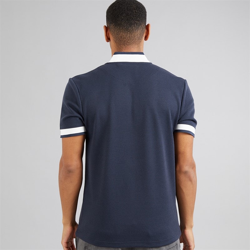 Brave Soul Mens Allsop 1/4 Zip Short Sleeve Polo Shirt Navy/Cream/Navy - Image 2