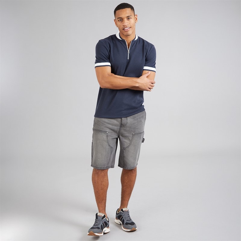 Brave Soul Mens Allsop 1/4 Zip Short Sleeve Polo Shirt Navy/Cream/Navy - Image 4
