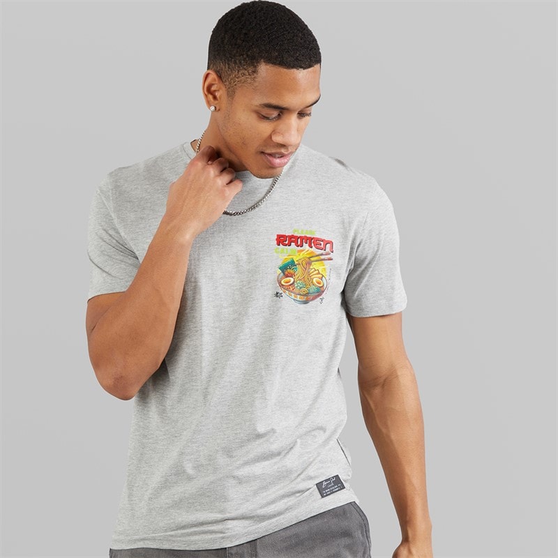 Brave Soul Mens Scran T-Shirt Light Grey Marl/Multi Colour Print - Image 2