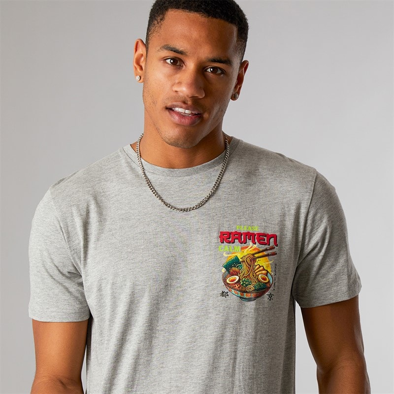 Brave Soul Mens Scran T-Shirt Light Grey Marl/Multi Colour Print - Image 3