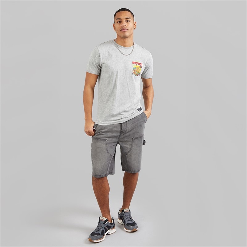 Brave Soul Mens Scran T-Shirt Light Grey Marl/Multi Colour Print - Image 4
