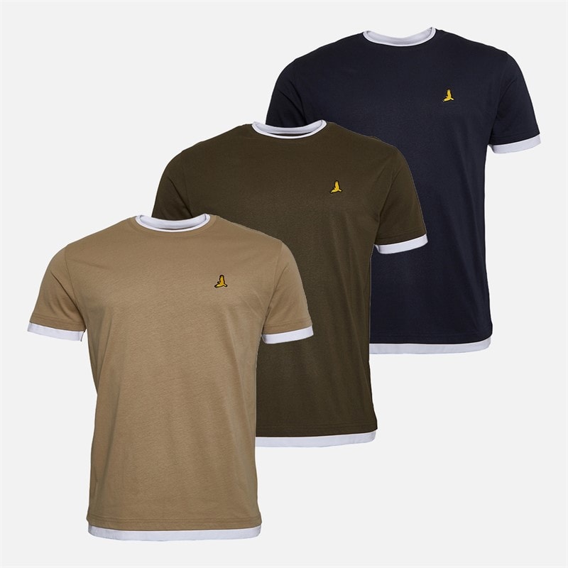 Brave Soul Mens Kobe Contrast Three Pack T-Shirts Khaki/White Navy/White Stone/White - Image 1