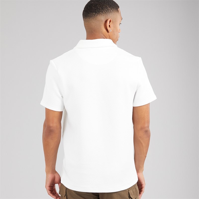 Brave Soul Mens Haynes Textured 1/4 Zip Polo Shirt Cream - Image 2