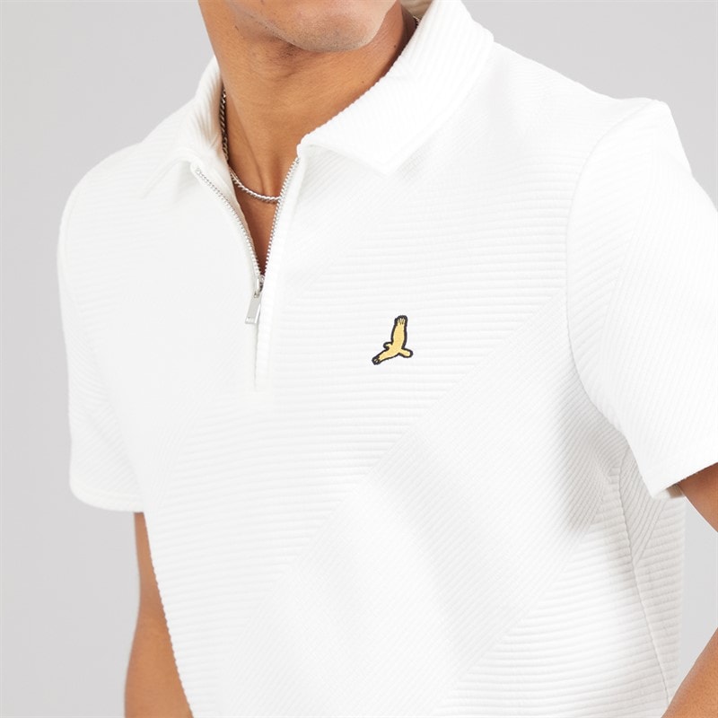 Brave Soul Mens Haynes Textured 1/4 Zip Polo Shirt Cream - Image 3