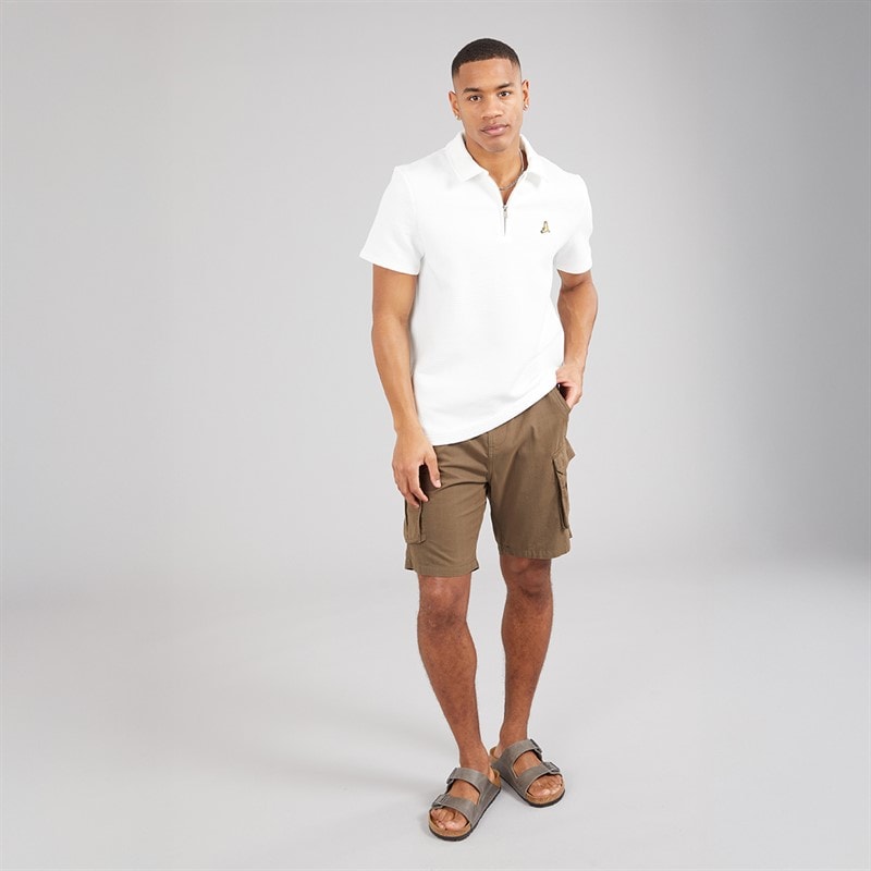 Brave Soul Mens Haynes Textured 1/4 Zip Polo Shirt Cream - Image 4