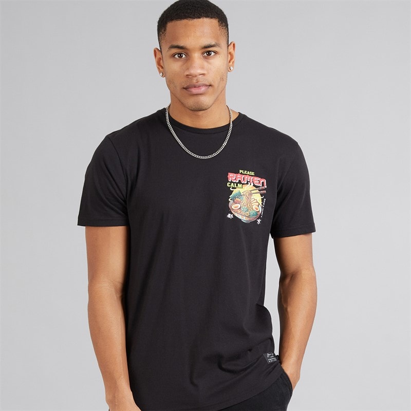 Brave Soul Mens Scran T-Shirt Jet Black/Multi Colour Print - Image 2