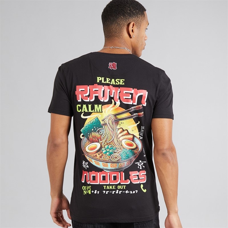 Brave Soul Mens Scran T-Shirt Jet Black/Multi Colour Print - Image 3