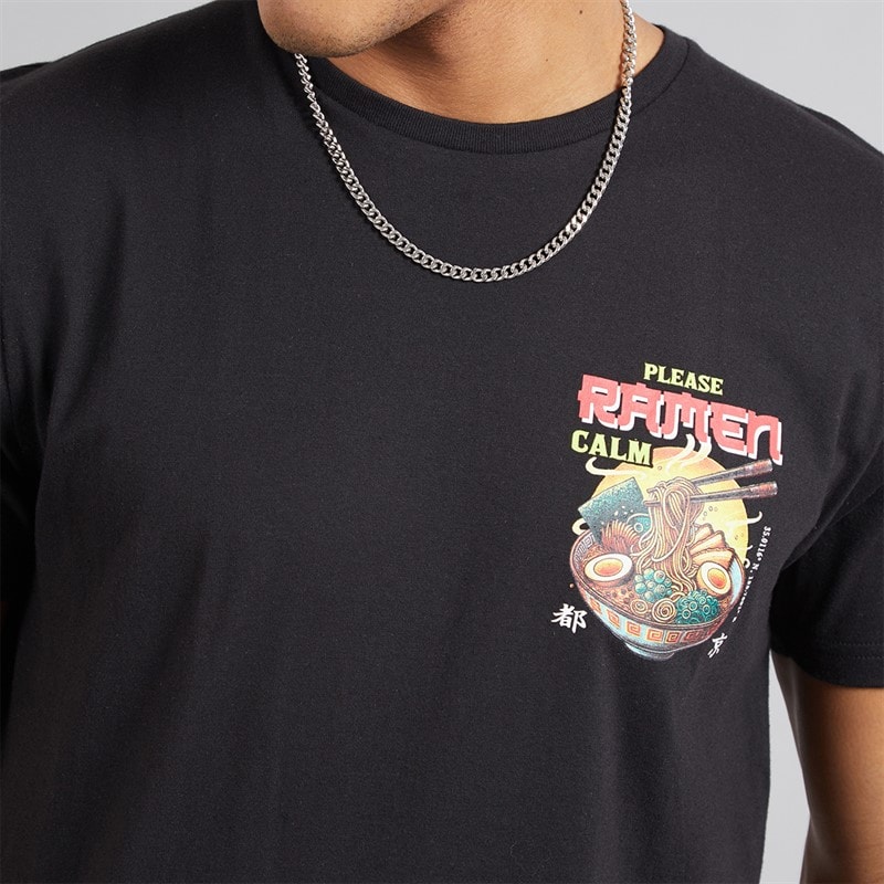 Brave Soul Mens Scran T-Shirt Jet Black/Multi Colour Print - Image 5
