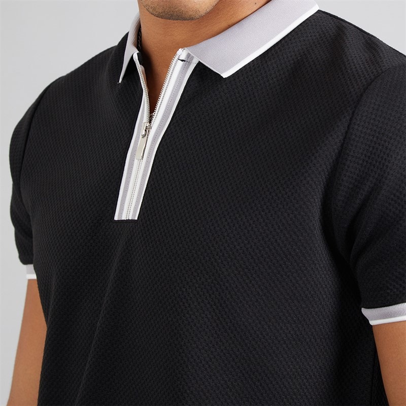 Brave Soul Mens Pythios Short Sleeve Contrast Polo Shirt Jet Black/Grey - Image 3