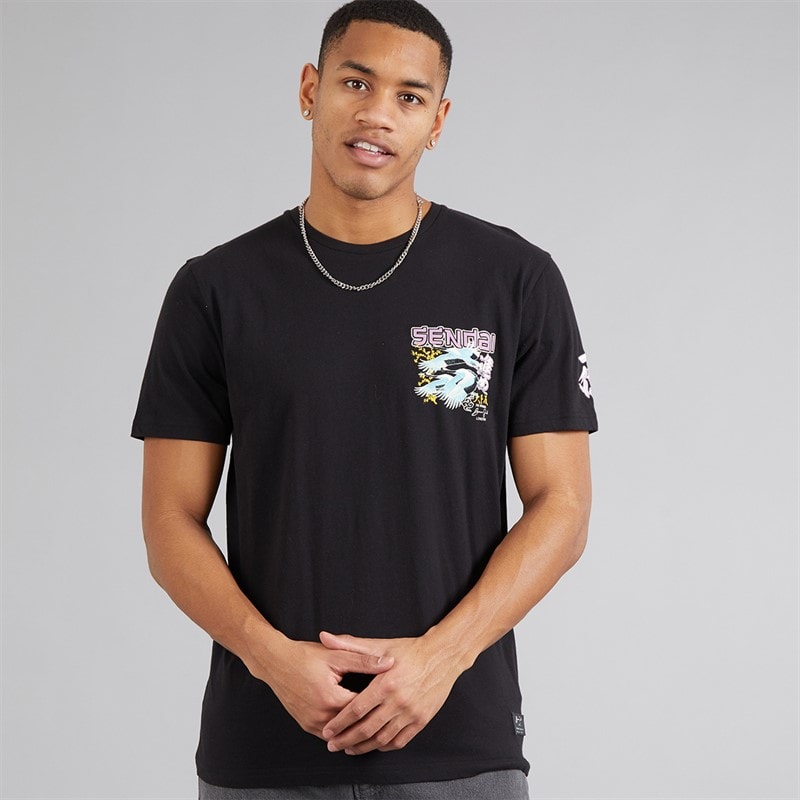 Brave Soul Mens Mura T-Shirt Jet Black/Multi Colour Print - Image 2