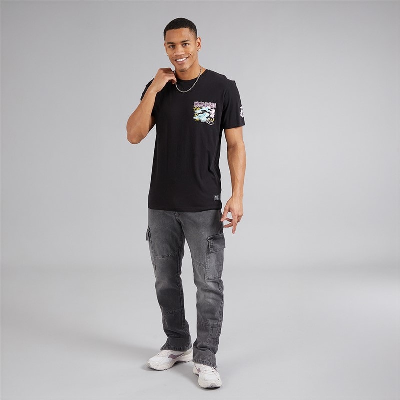 Brave Soul Mens Mura T-Shirt Jet Black/Multi Colour Print - Image 4