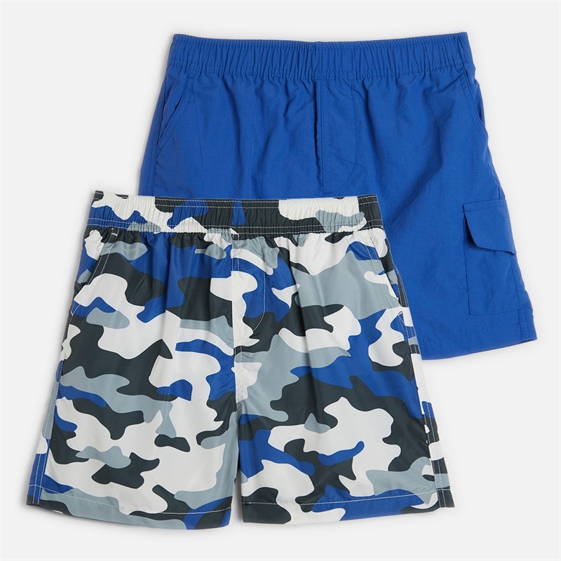 Brave Soul Boys Two Pack Swim Shorts Blue/Blue Camo Blue + Blue Camo - Image 1