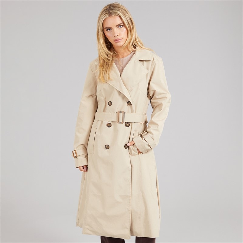 Brave Soul Womens Brandy Midi Trench Coat Stone - Image 3