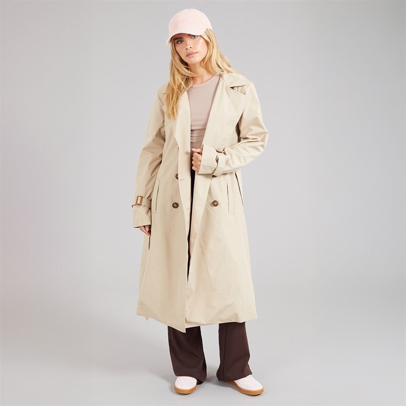 Brave Soul Womens Brandy Midi Trench Coat Stone - Image 4