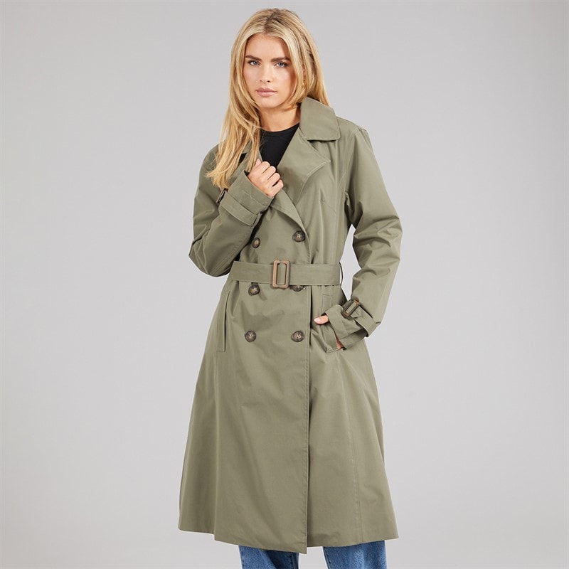 Brave Soul Womens Brandy Midi Trench Coat Khaki - Image 3
