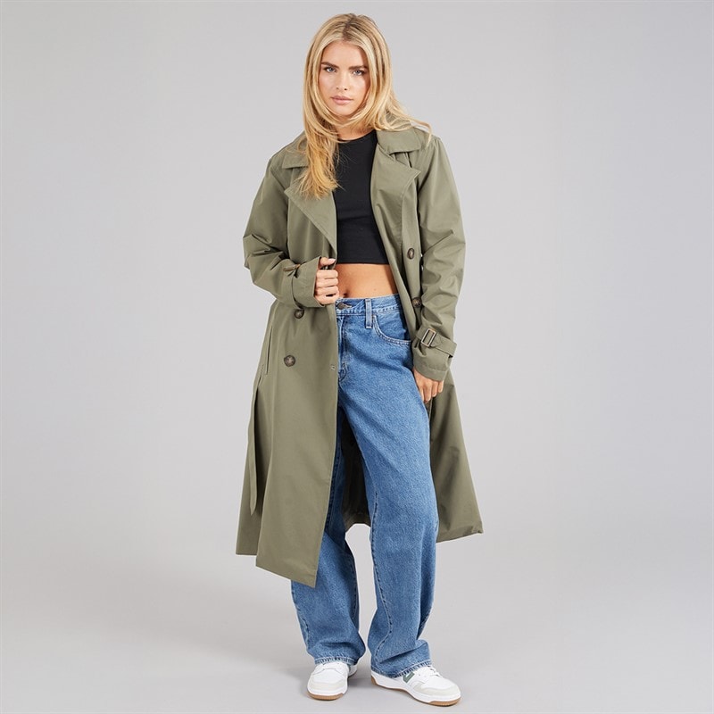 Brave Soul Womens Brandy Midi Trench Coat Khaki - Image 4