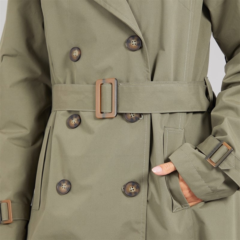 Brave Soul Womens Brandy Midi Trench Coat Khaki - Image 5