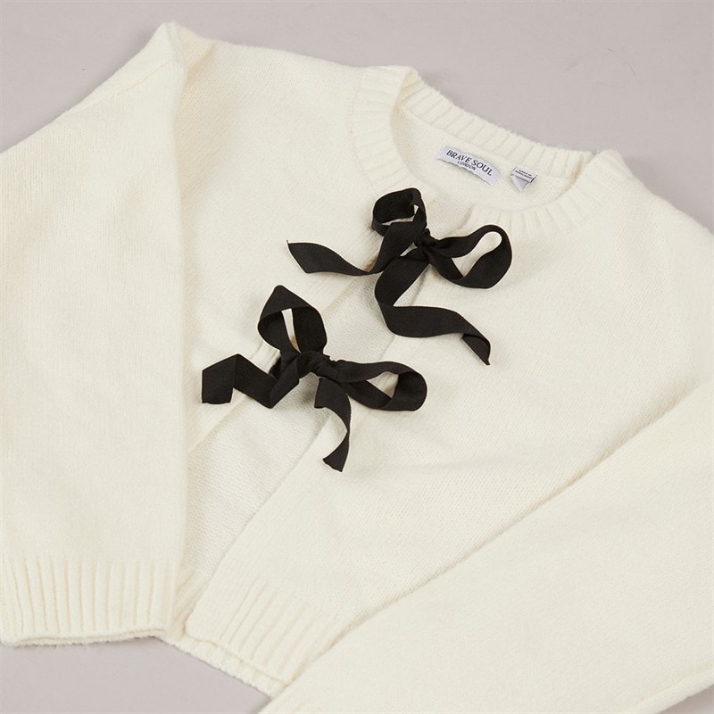 Brave Soul Womens Ribbons Cardigan Cream/Black - Image 3
