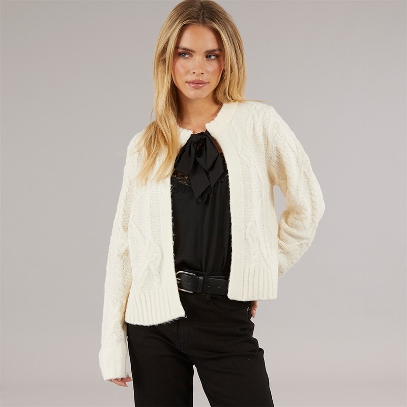 Brave Soul Womens Silken Cardigan Cream/Black - Image 2