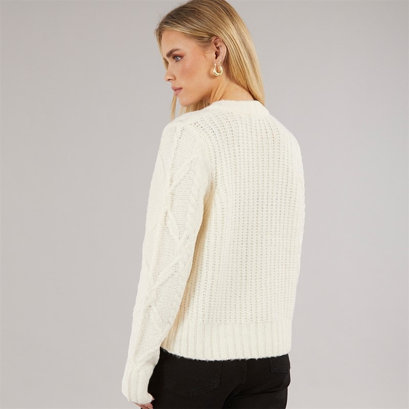 Brave Soul Womens Silken Cardigan Cream/Black - Image 3
