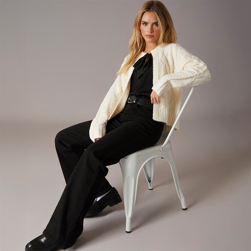 Brave Soul Womens Silken Cardigan Cream/Black - Image 4
