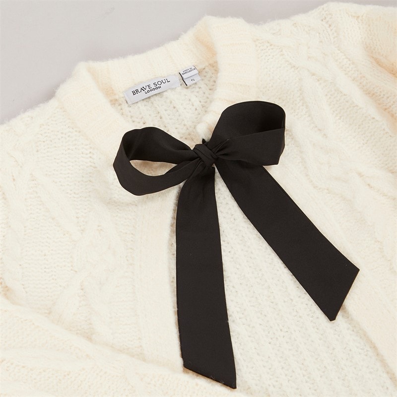 Brave Soul Womens Silken Cardigan Cream/Black - Image 5