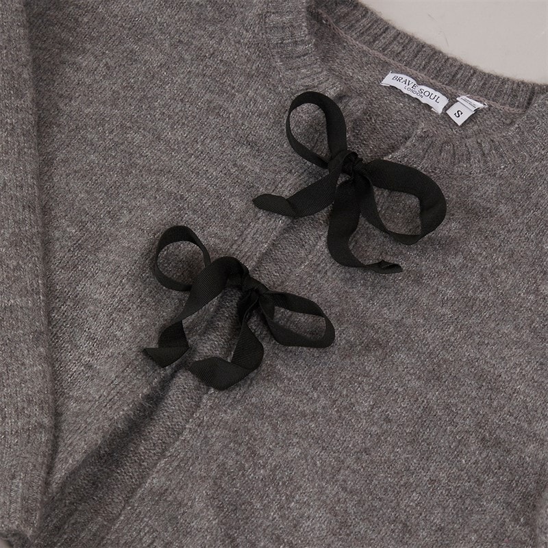 Brave Soul Womens Ribbons Cardigan Charcoal/Black - Image 3