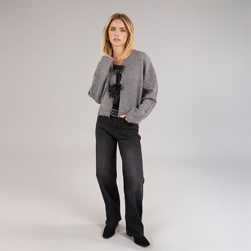 Brave Soul Womens Ribbons Cardigan Charcoal/Black - Image 4