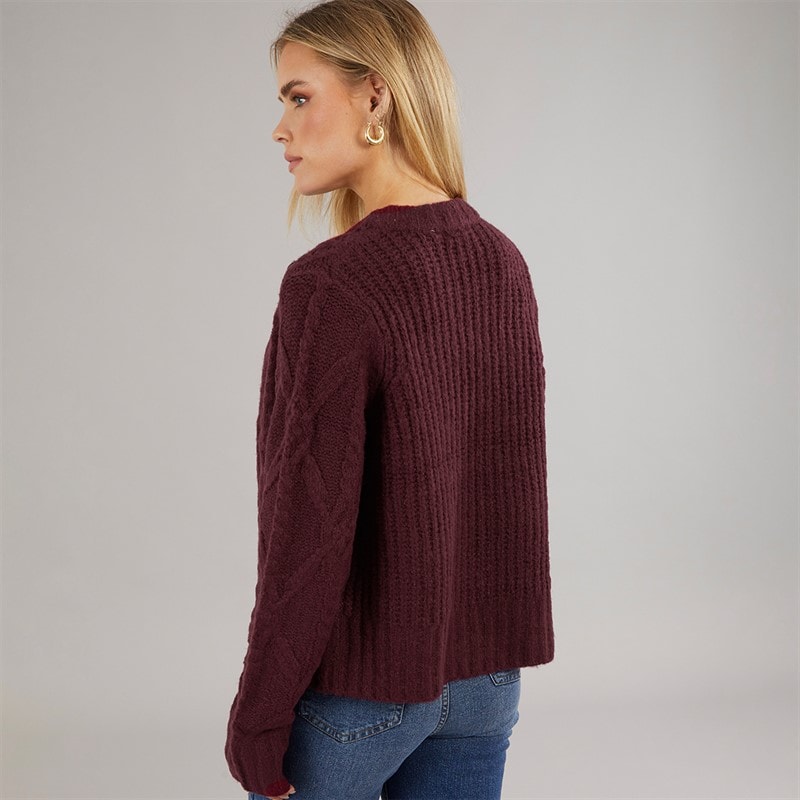 Brave Soul Womens Silken Cardigan Wine/Black - Image 2