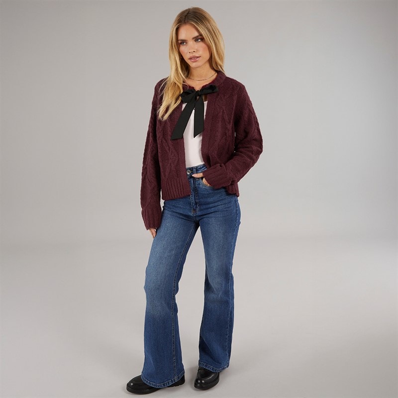 Brave Soul Womens Silken Cardigan Wine/Black - Image 4