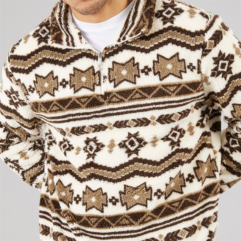 Brave Soul Mens Lykins 1/4 Zip Fleece Cream/Multi - Image 3