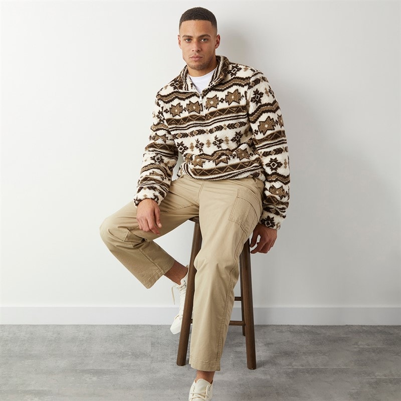 Brave Soul Mens Lykins 1/4 Zip Fleece Cream/Multi - Image 4