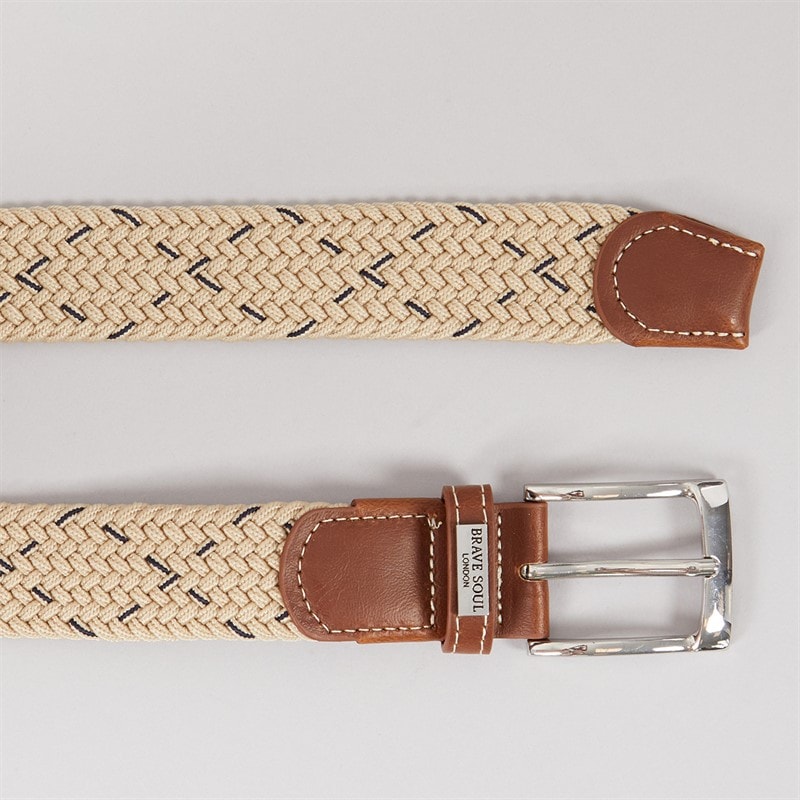 Brave Soul Mens Woven Belt Natural/Blue - Image 2