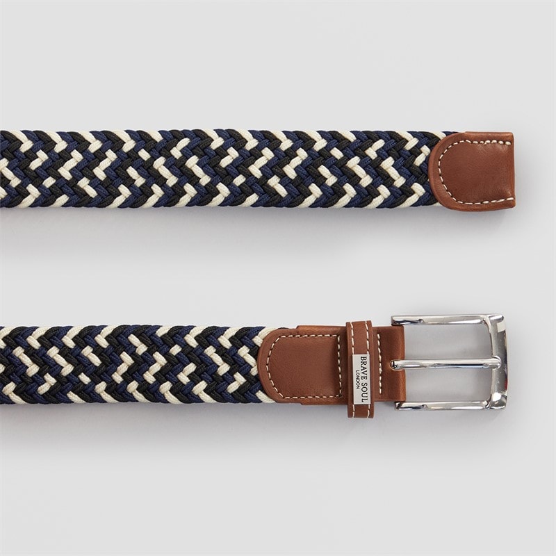 Brave Soul Mens Woven Belt Navy/Black/White - Image 2