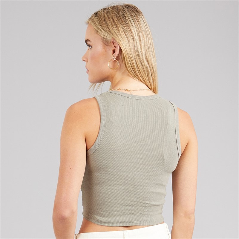 Brave Soul Womens Andrea Ribbed Cropped Vest Stone Green - Image 2