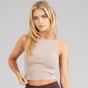 Brave Soul Womens Andrea Ribbed Cropped Vest Mushroom