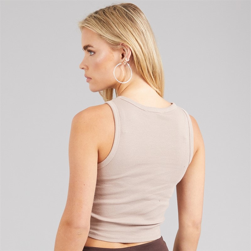 Brave Soul Womens Andrea Ribbed Cropped Vest Mushroom - Image 2