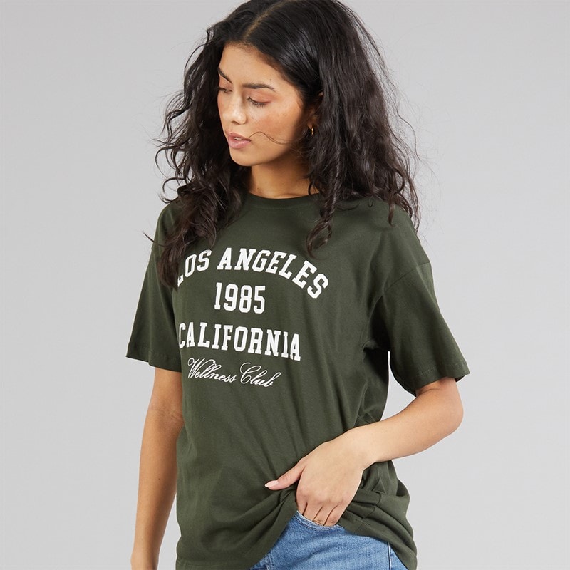 Brave Soul Womens Lala Print T-Shirt Forest Green/White - Image 1