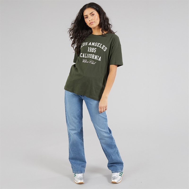 Brave Soul Womens Lala Print T-Shirt Forest Green/White - Image 3