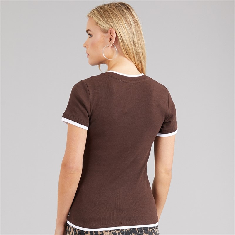 Brave Soul Womens Athena Double Layered T-Shirt Chocolate/White - Image 2