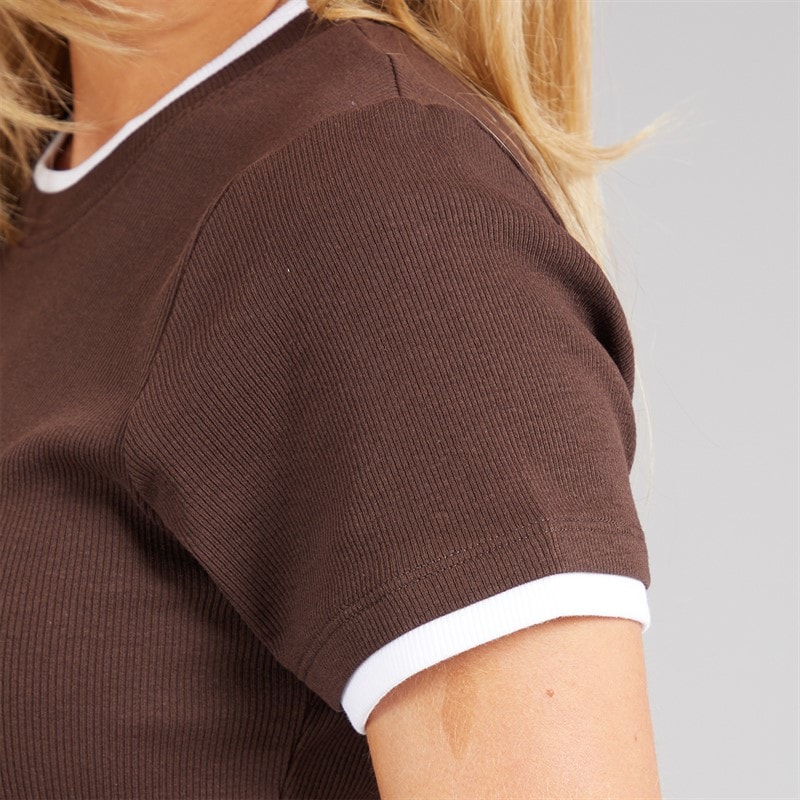 Brave Soul Womens Athena Double Layered T-Shirt Chocolate/White - Image 5
