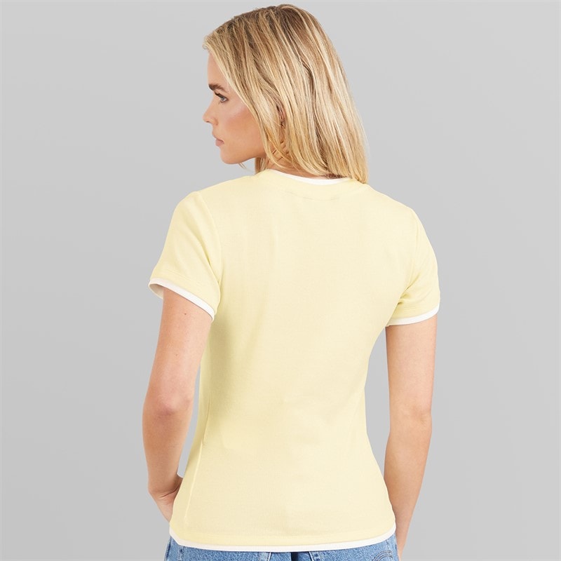 Brave Soul Womens Athena Double Layered T-Shirt Pale Yellow/White - Image 2